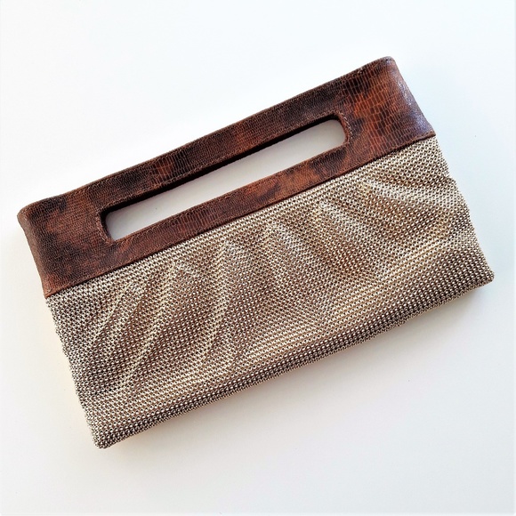 BCBGMaxAzria Handbags - Vintage BCBG MAX AZRIA metal mesh leather clutch